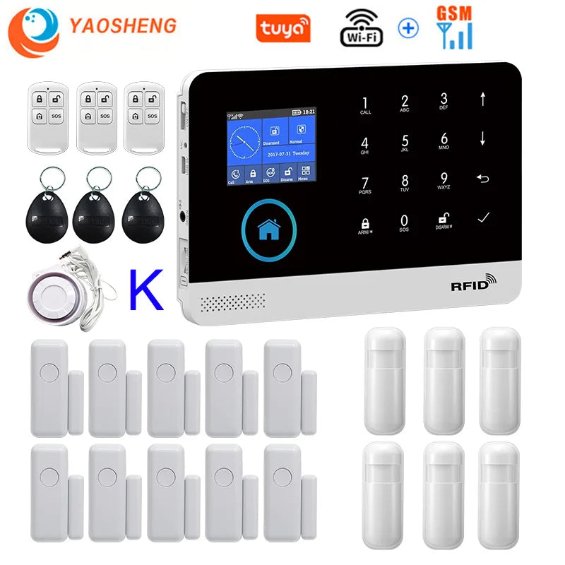 Wireless Home Alarm System Tuya Smart Home WIFI 2G GSM Security Alarms For Home With Motion Sensor With Alexa & Google Home